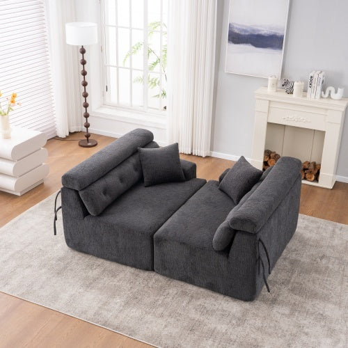 GRAY COMPRESSION SOFA 4-seater Combined Sofa, Wood Grain Chenille Fabric