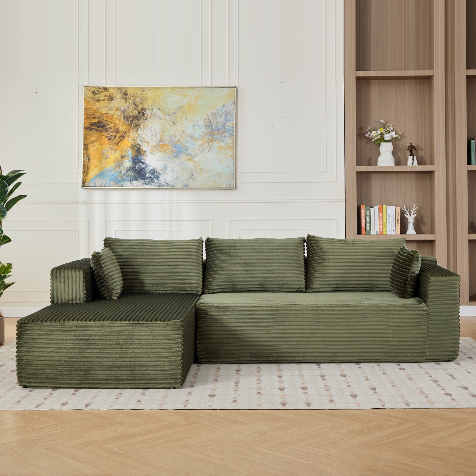 Corduroy L-Shaped Convertible Sofa Bed – Foldable Floor Sleeper for Small Spaces - FAIFCO