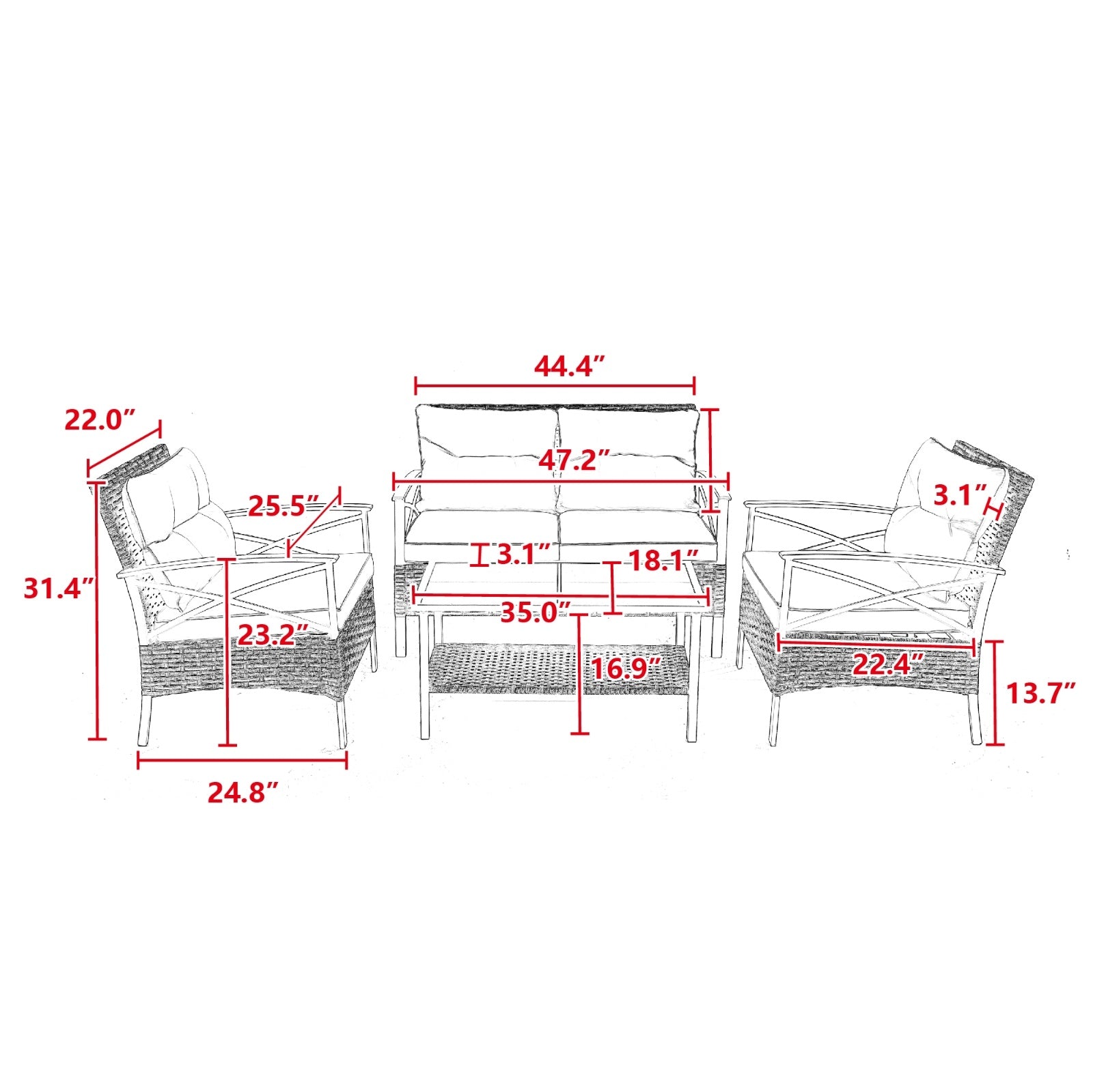 Patio 4Piece Sectional Sofa Set Outdoor Garden Furniture