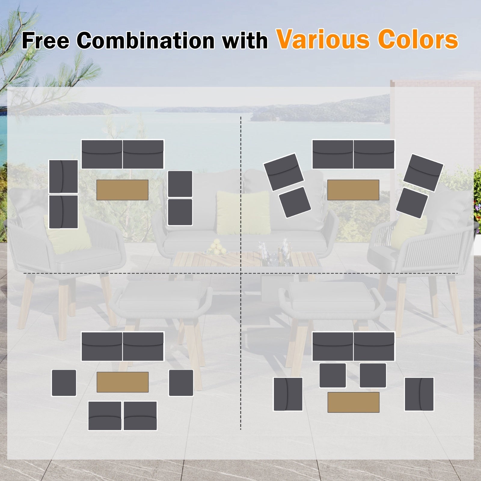 6-Pc Rope Patio Set w/ Acacia Wood Table