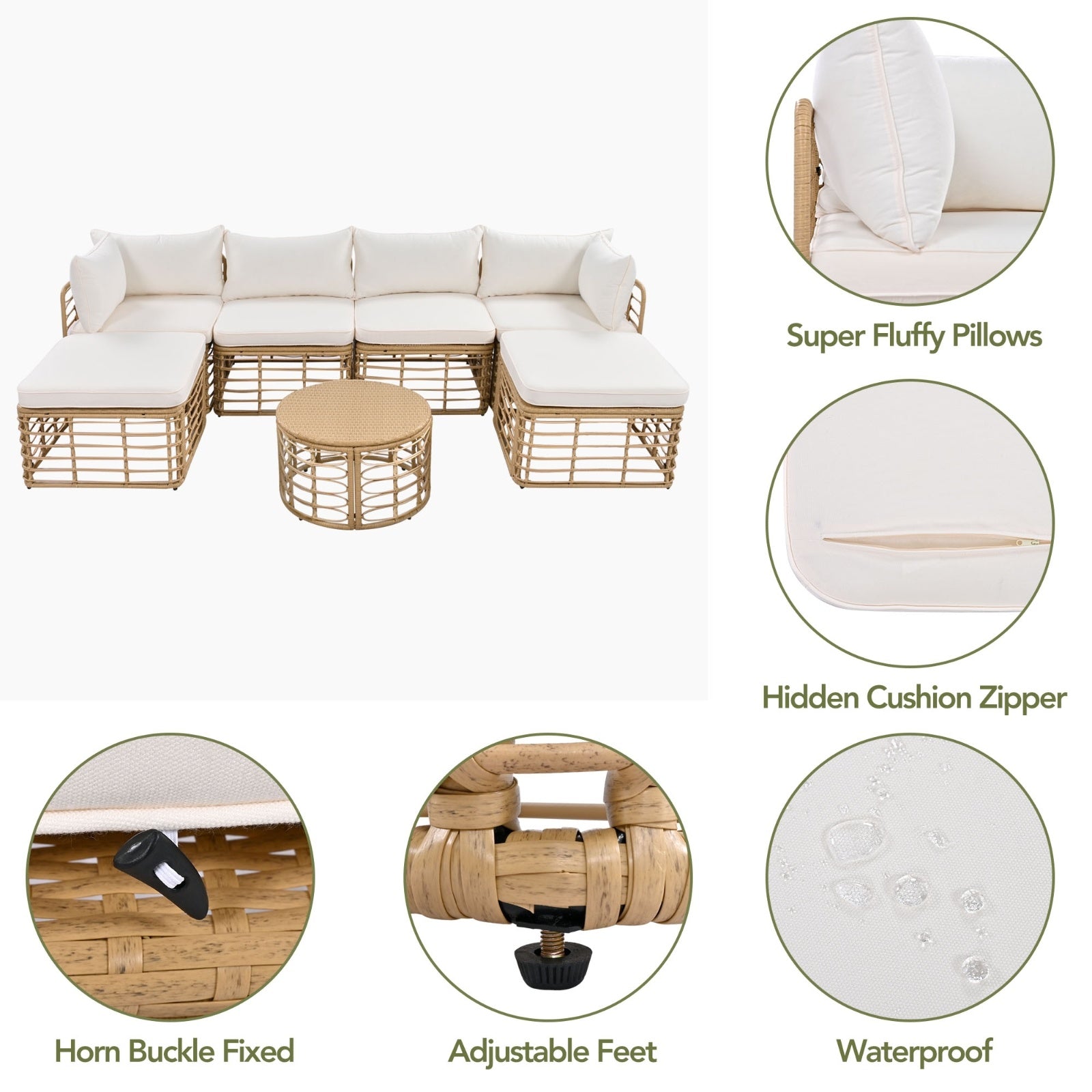6-Piece Modular Wicker Patio Set with Cushions
