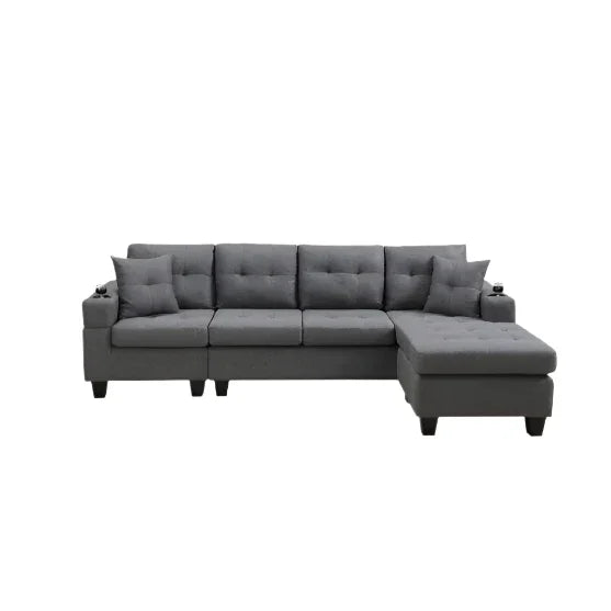 FAIF™ Fabric Sectional Sofa – Modern Living Room Couch with Cup Holders and Comfortable Backrest
