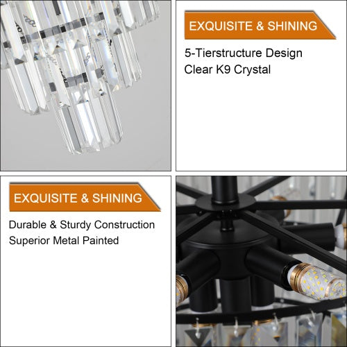 Black Crystal Chandelier – Modern Luxury Ceiling Light