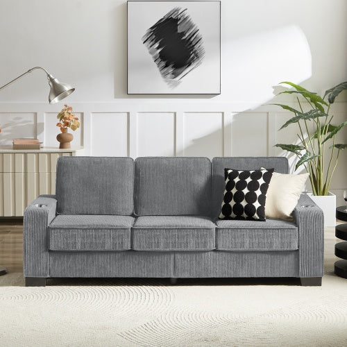 Modern Corduroy 3-Seater Sofa – Compressed Couch