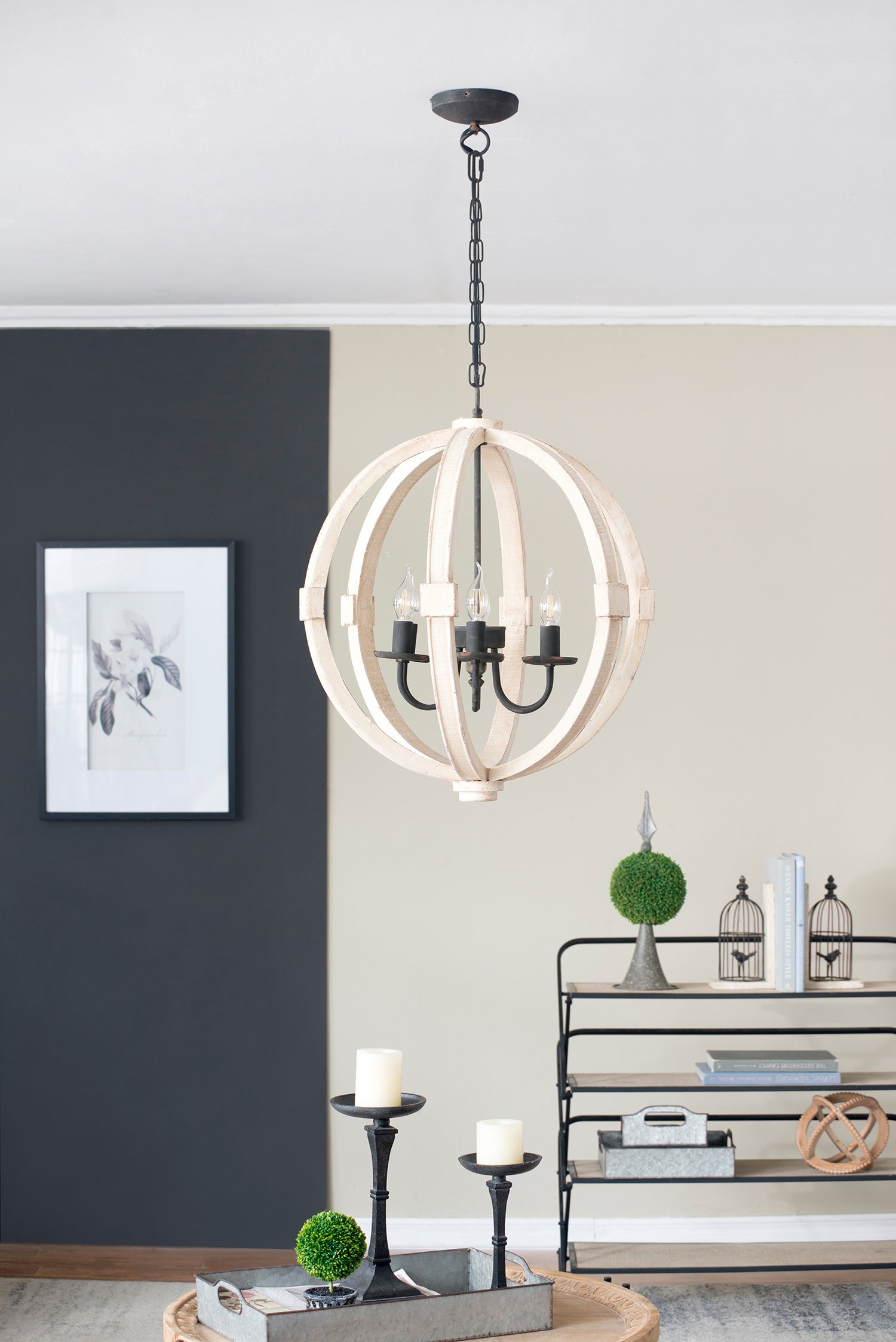Adjustable 6-Light Wood Chandelier for Kitchen & Dining