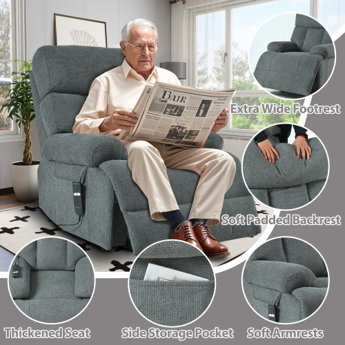 FAIF™ Oversized Power Lift Recliner Chair for Elderly – Electric Fabric Recliner for Seniors with Remote Control, Side Pocket & Spacious Seat in Dark Gray