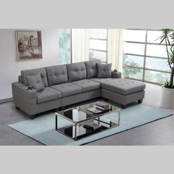 FAIF™ Fabric Sectional Sofa – Modern Living Room Couch with Cup Holders and Comfortable Backrest