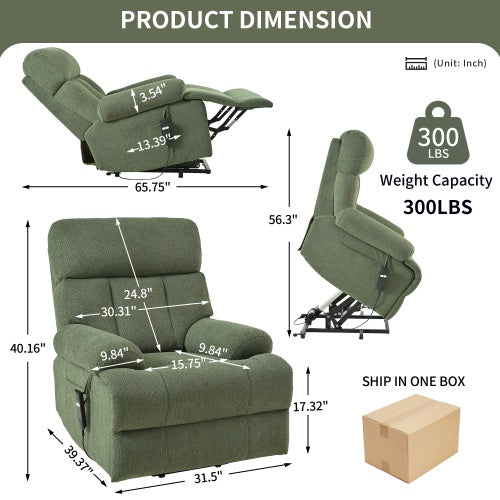 FAIF™ Oversized Power Lift Recliner Chair for Elderly – Electric Fabric Recliner with Remote Control, Side Pocket & Spacious Seat in Dark Green