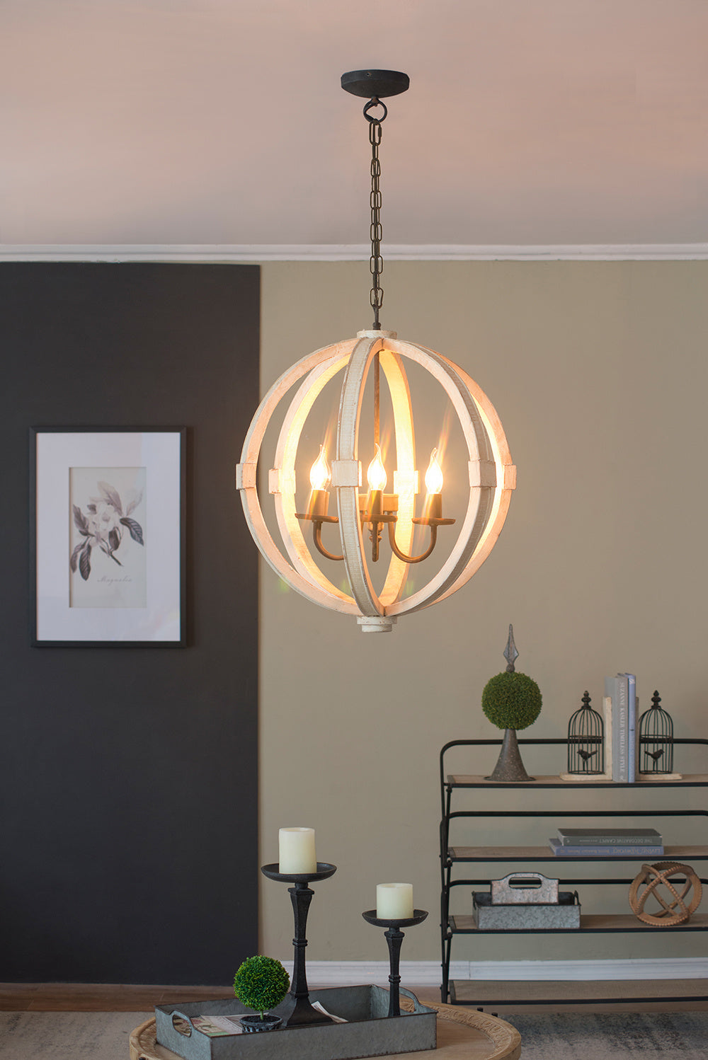 Adjustable 6-Light Wood Chandelier for Kitchen & Dining