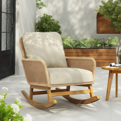 Contemporary Minimalist Ivory Wicker Rocking Chair