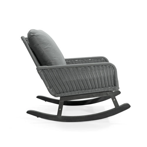 Contemporary Minimalist Ivory Wicker Rocking Chair