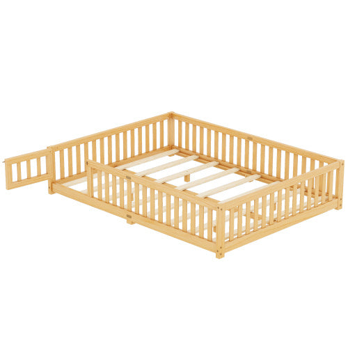 Queen Size Kids Floor Bed with Rails & Door Natural - FAIFCO