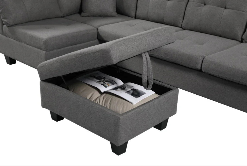 FAIF™ Left Fabric Sofa with Ottoman – Modern Grey Sofa with Cushioned Comfort and Versatile Design