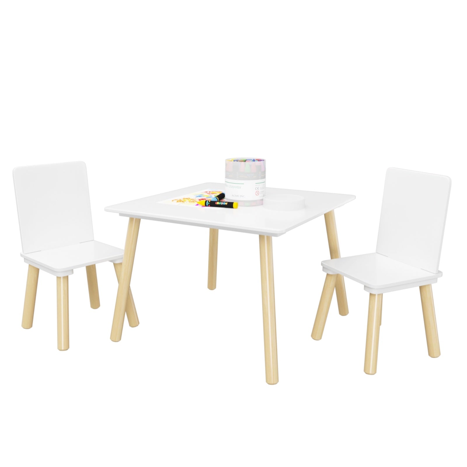 Kids Wooden Table & 2 Chairs Set – 3-Piece Toddler Activity Play Set - FAIFCO