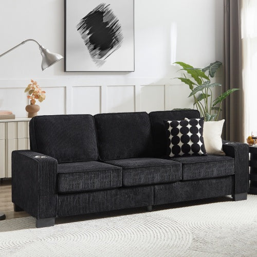 Modern Corduroy 3-Seater Sofa – Compressed Couch