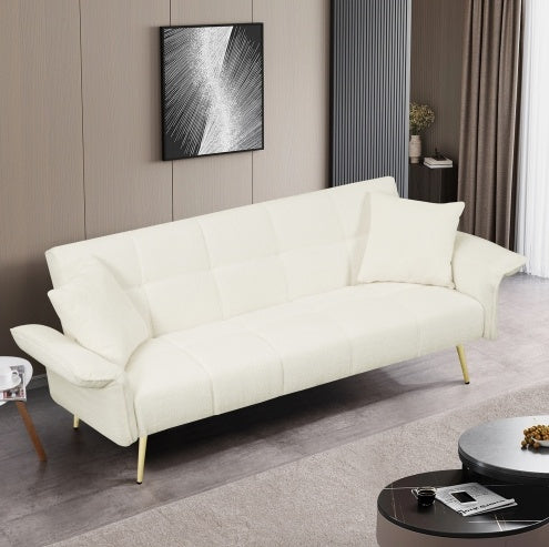 Futon Sofa Bed, Convertible Double Sofa Bed With Folding Armrests For Living Rooms And Small Spaces