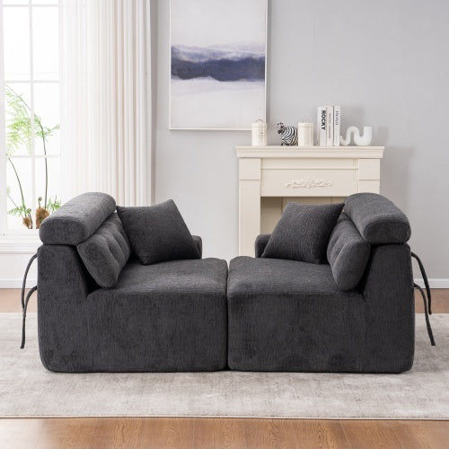 GRAY COMPRESSION SOFA 4-seater Combined Sofa, Wood Grain Chenille Fabric