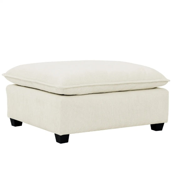 Beige Cloud Sectional Sofa – 4-Seater with Ottoman & Padded Armrests