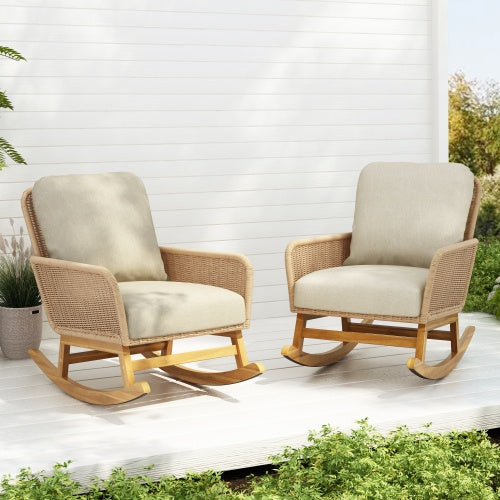 Contemporary Minimalist Ivory Wicker Rocking Chair