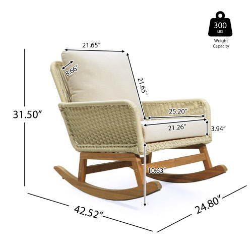 Contemporary Minimalist Ivory Wicker Rocking Chair