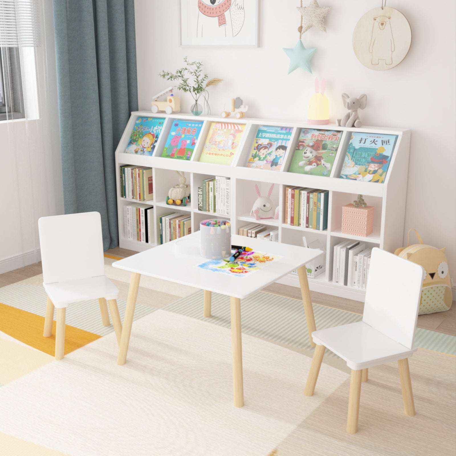 Kids Wooden Table & 2 Chairs Set – 3-Piece Toddler Activity Play Set