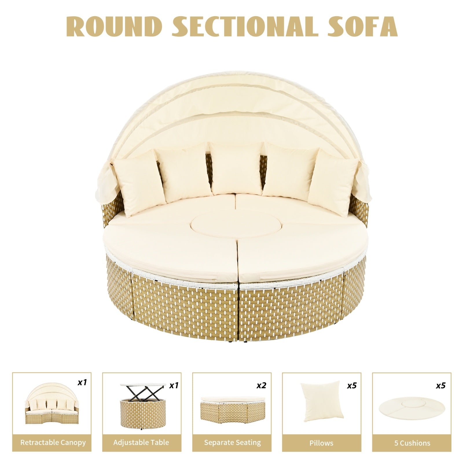 Round Outdoor Daybed with Canopy