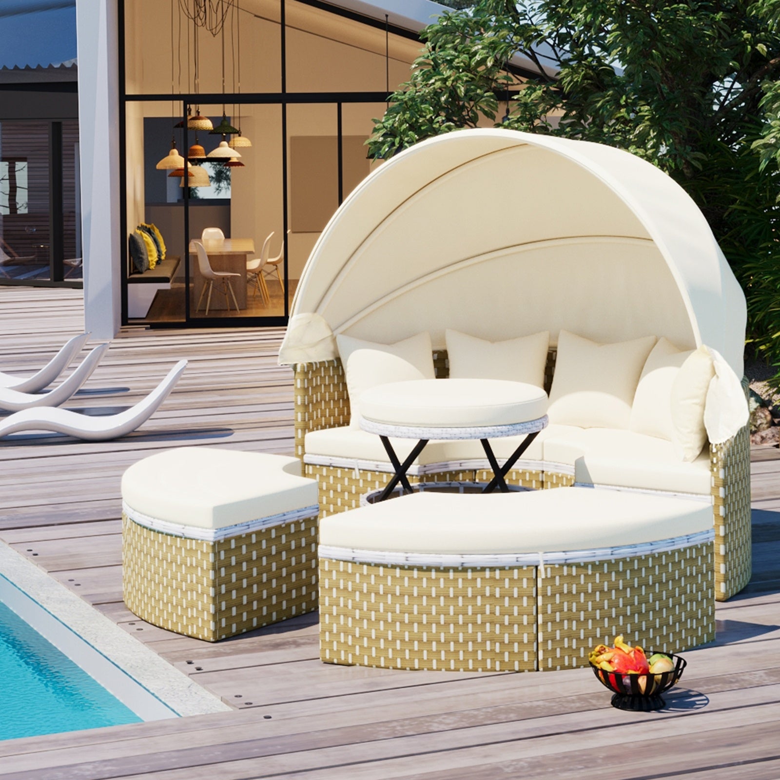 Round Outdoor Daybed with Canopy